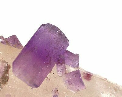 Purple fluorapatite on quartz from Lavra do Pederneira, Minas Gerais, Brazil.  Photo by Rob Lavinsky - Creative Commons License